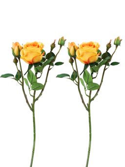 Tayhaa - Orange and Green Rose 2 Pieces Artificial Flower