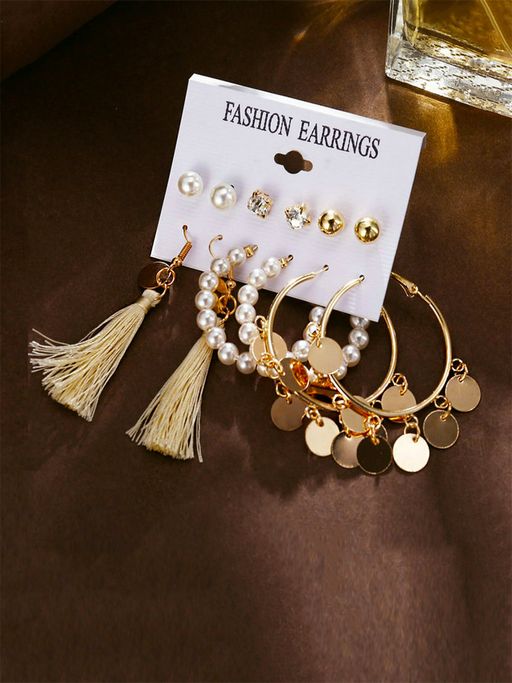 Buy Yellow Chimes Assortment of pairs Gold -toned Stylish Pearl