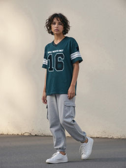 IZF - Oversize Varsity Green T-Shirt for Women