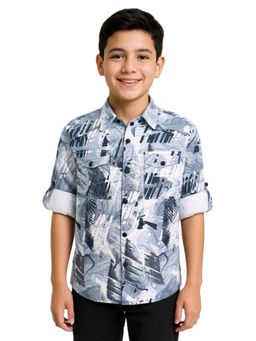 CHARCHIT - Blue Cotton Blend Abstract Shirt