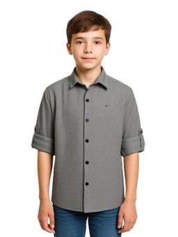 CHARCHIT - Grey Cotton Blend Textured Shirt