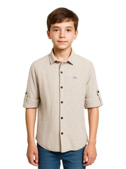 CHARCHIT - Brown Cotton Textured Shirt