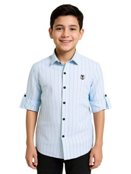 CHARCHIT - Blue Cotton Blend Stripes Shirt