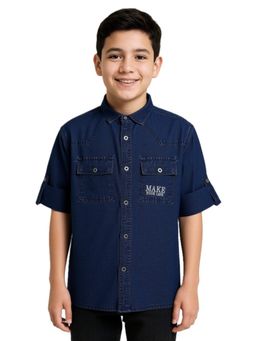 CAVIO - Navy Blue Cotton Solid Shirt