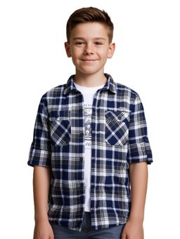 CAVIO - Olive Cotton Checks Shirt With T-Shirt