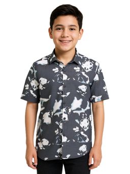 CHARCHIT - Black Cotton Blend Floral Shirt