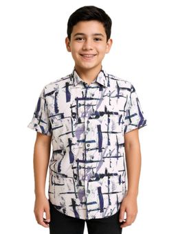 CHARCHIT - Purple Cotton Blend Floral Shirt