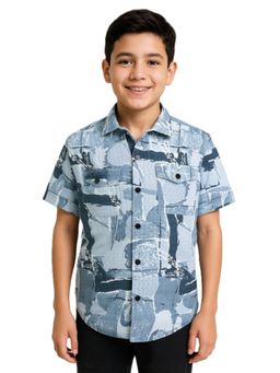 CHARCHIT - Blue Cotton Blend Printed Shirt