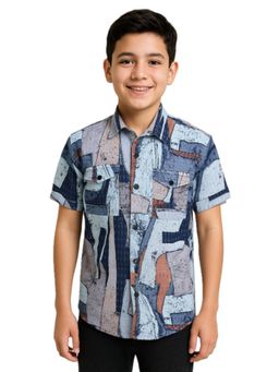 CHARCHIT - Blue Cotton Blend Printed Shirt