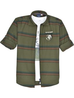 CHARCHIT - Olive Cotton Stripes Shirt With T-Shirt