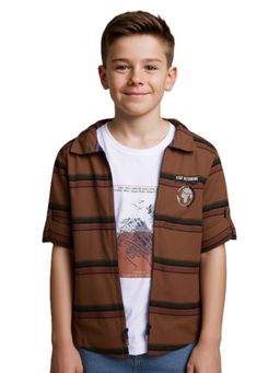 CHARCHIT - Orange Cotton Stripes Shirt With T-Shirt