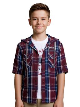 CHARCHIT - Maroon Cotton Checks Shirt With T-Shirt