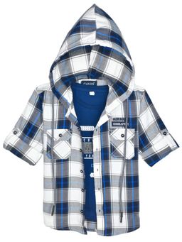 CHARCHIT - Navy Blue Cotton Checks Shirt With T-Shirt