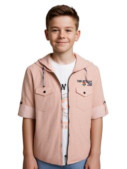 CAVIO - Peach Cotton Stripes Shirt With T-Shirt