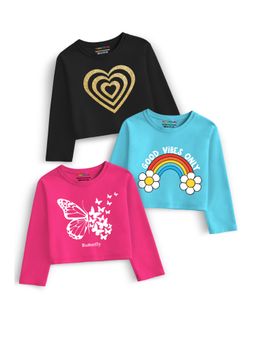 Trampoline - Multi-Color Cotton Blend Printed Crop T-Shirt (Pack of 3)