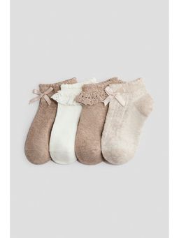H&M - Girls Beige 4-Pack Shaftless Socks