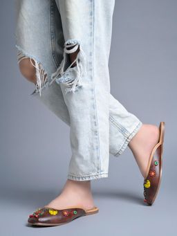 Shoetopia - Women Brown Ethnic Handcrafted Embellished Mules
