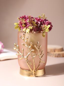 De Maison Decor - Vinlux Glass Vase And Candle Holder In Peach & Gold