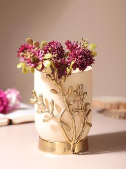 De Maison Decor - Vinlux Glass Vase And Candle Holder In Cream & Gold