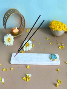 Homearte - Marble With Agate Agarbatti Stand Puja Incense Stick Holder- Green