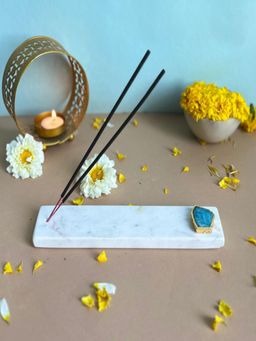 Homearte - Marble With Agate Agarbatti Stand Puja Incense Stick Holder- Turquoise