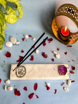 Homearte - Marble With Agate Guru Ji Agarbatti Stand Puja Incense Stick Holder- Pink