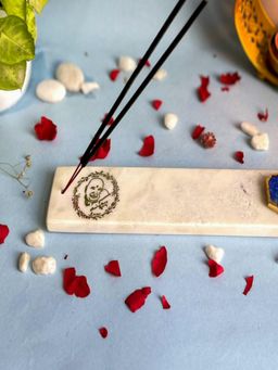 Homearte - Marble With Agate Guru Ji Agarbatti Stand Puja Incense Stick Holder- Blue