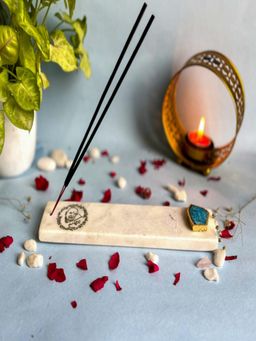 Homearte - Marble With Agate Guru Ji Agarbatti Stand Puja Incense Stick Holder- Turquoise