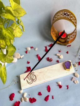 Homearte - Marble With Agate Om Agarbatti Stand Puja Incense Stick Holder- Purple