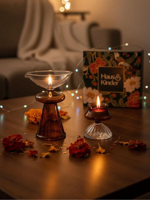 Haus & Kinder Crystal Flame Elegant Diya (Pack of 2)