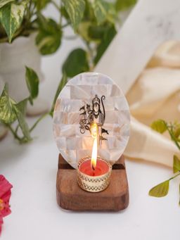 Homearte - Jai Shree Ram Tea Light Holder Mother of Pearl with Wooden Base