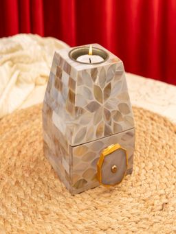 Homearte - Mother of Pearl Tealight Holder with Small Drawer