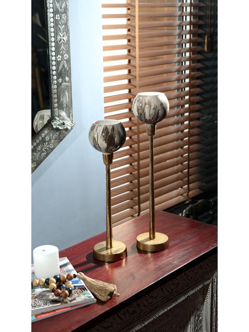 Revive Home Grey & Black Glass Tealight Holder (Pack of 2)