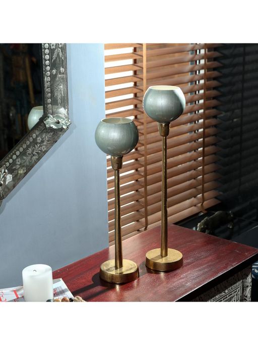 Revive Home Green Glass Tealight Holder (Pack of 2)