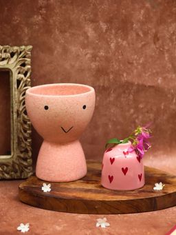 WEAVING HOMES - Smiley Face & Heart Bud Vases Combo With Pink Color