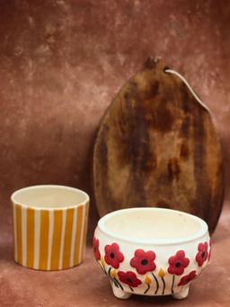 WEAVING HOMES - Poppy Fields & Yellow Striped Planters Combo With Red & Green Color