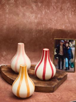 WEAVING HOMES - Striped Vases With White Color (Pack of 3)