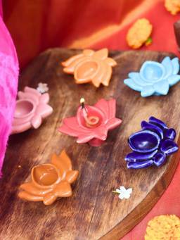 WEAVING HOMES - Lotus Diya Combo Multi-Color (Pack of 6)