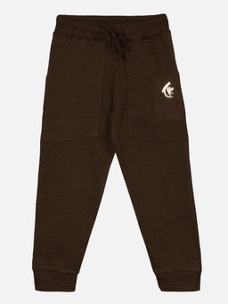 KiddoPanti - Brown Slant Pocket Solid Fleece Joggers