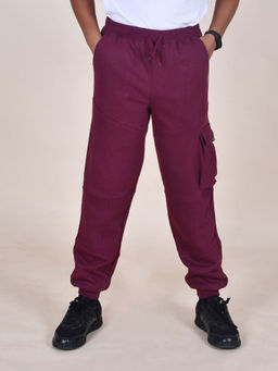 KiddoPanti - Boys Burgundy Cut and Sew Cargo Joggers