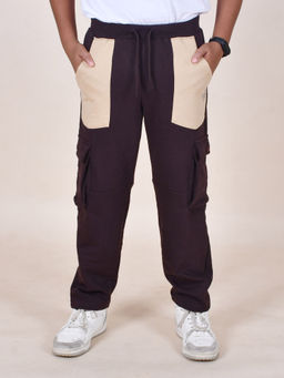 KiddoPanti - Boys Brown Patch Pocket Cargo Joggers