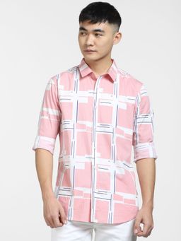 Jack & Jones - Pink Printed Full Sleeves Shirt