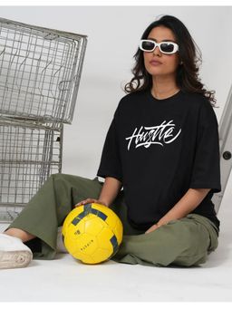 JUNEBERRY - Women Back Printed Pure Cotton Round Neck Oversized T-Shirt