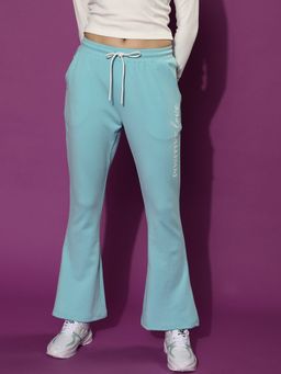 JUNEBERRY - Women Typography Ankle Length Mid Rise Blue Joggers