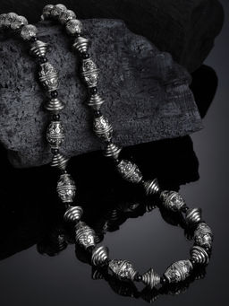 PANASH - Silver-Toned Oxidized Black Beaded Handcrafted Necklace