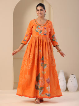 FASHOR - Floral Printed Maxi Dress - Orange