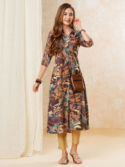 FASHOR - Abstract Printed A-Line Kurta - Multi-Color