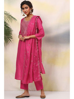 Biba - Pink Cotton Unstitched Suit (Set of 3)