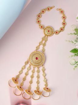 Silvermerc Designs - Gold Plated & Pearl Studded Floral Handcrafted Ring Bracelet