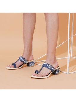 Sole House - Denim Blue Embellished Block Heels